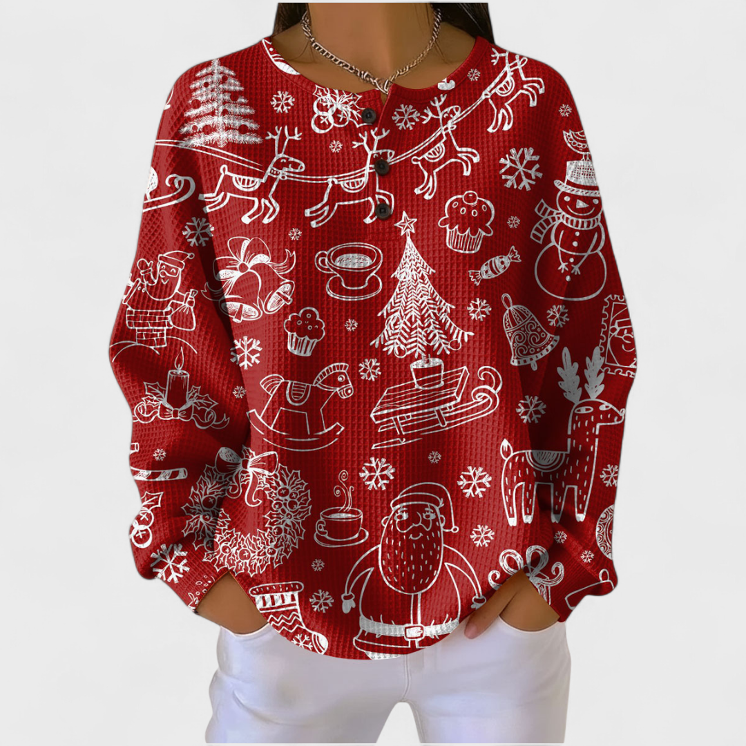 Carla - Maglione rosso con motivo natalizio nordico