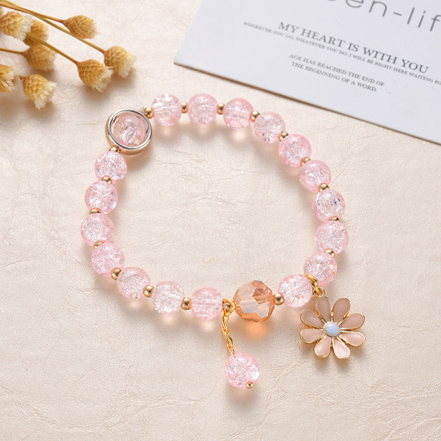 Bracciale con Pietre Rosa e Fiore di Margherita in Oro - Emma e Gemma