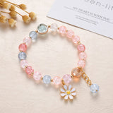 Braccialetto con Pietre Rosa e Blu e Fiore di Margherita in Oro - Emma e Gemma