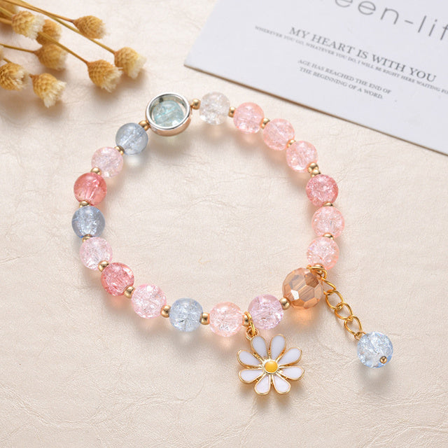 Braccialetto con Pietre Rosa e Blu e Fiore di Margherita in Oro - Emma e Gemma