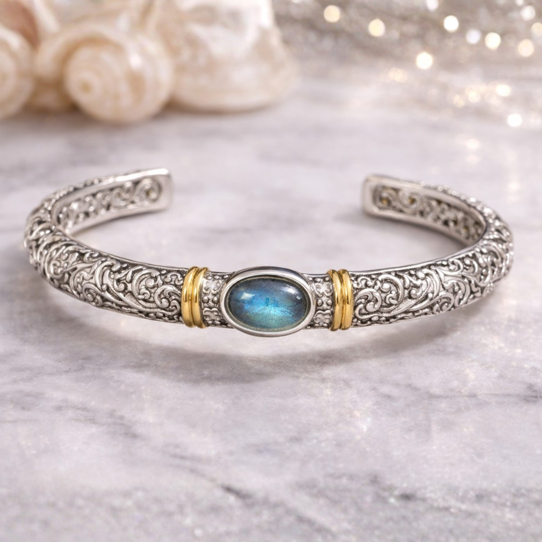 Bracciale Aperto in Argento Vintage con Zirconia - Emma e Gemma