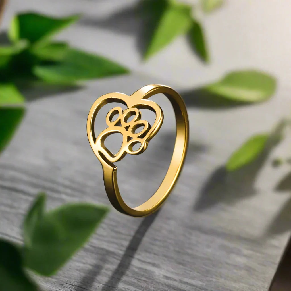 Anello in Acciaio Inossidabile con Zampe e Cuore – Gioielli per Amanti degli Animali - Emma e Gemma