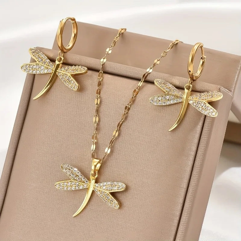 Collana in Gioielli con Libellula Dorata e Orecchini Bonus - Emma e Gemma