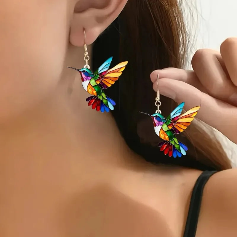 Orecchini Pendenti in Acrilico a Forma di Colibrì – Design di Uccello 2D Luminoso - Emma e Gemma