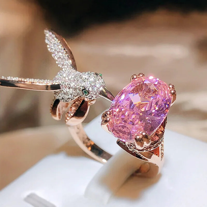 Anello Regolabile in Gemma Colibrì – Zircone, Placcato Oro 14K - Emma e Gemma