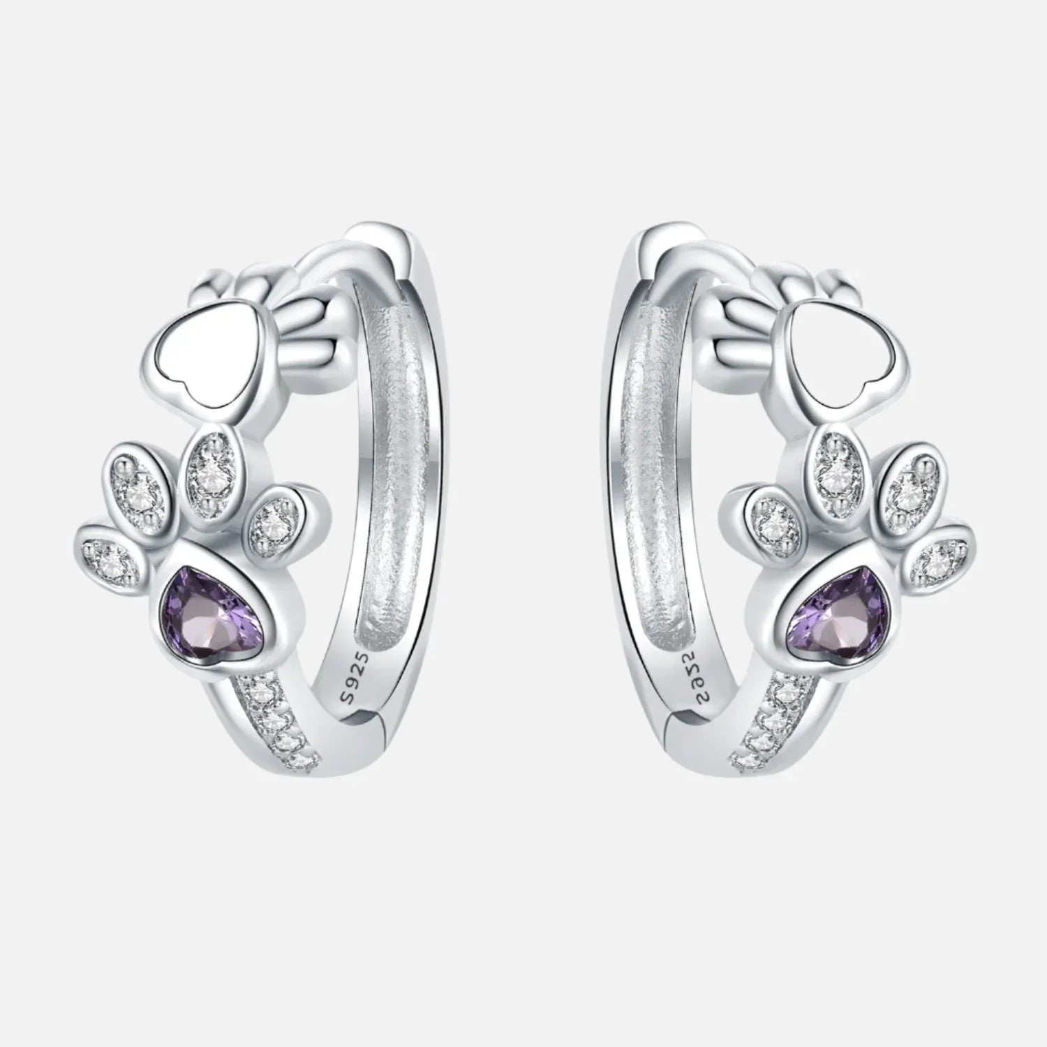Orecchini Huggie a Forma di Zampa in Argento Sterling 925 – Con Zirconia e Gemma a Cuore - Emma e Gemma