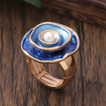 Anello Regolabile Vintage Blu e Oro con Perle - Emma e Gemma