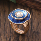 Anello Regolabile Vintage Blu e Oro con Perle - Emma e Gemma