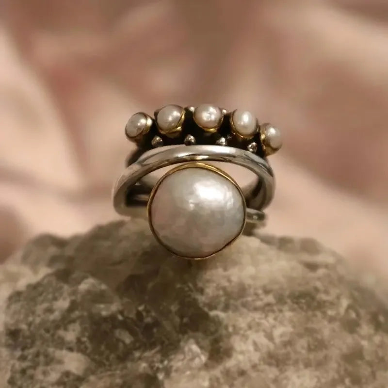 Anello Vintage in Argento e Perla - Emma e Gemma