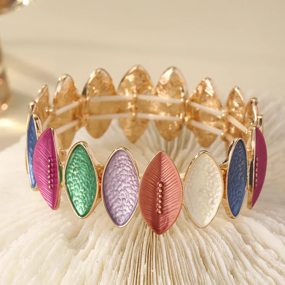 Bracciale Vintage Color Oro con Foglia Colorata - Emma e Gemma