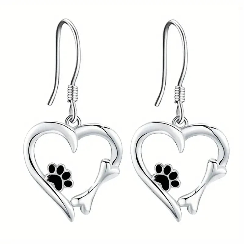 Orecchini a goccia argentati con design a cuore e impronta di zampa, immagine 3 - Emma e Gemma