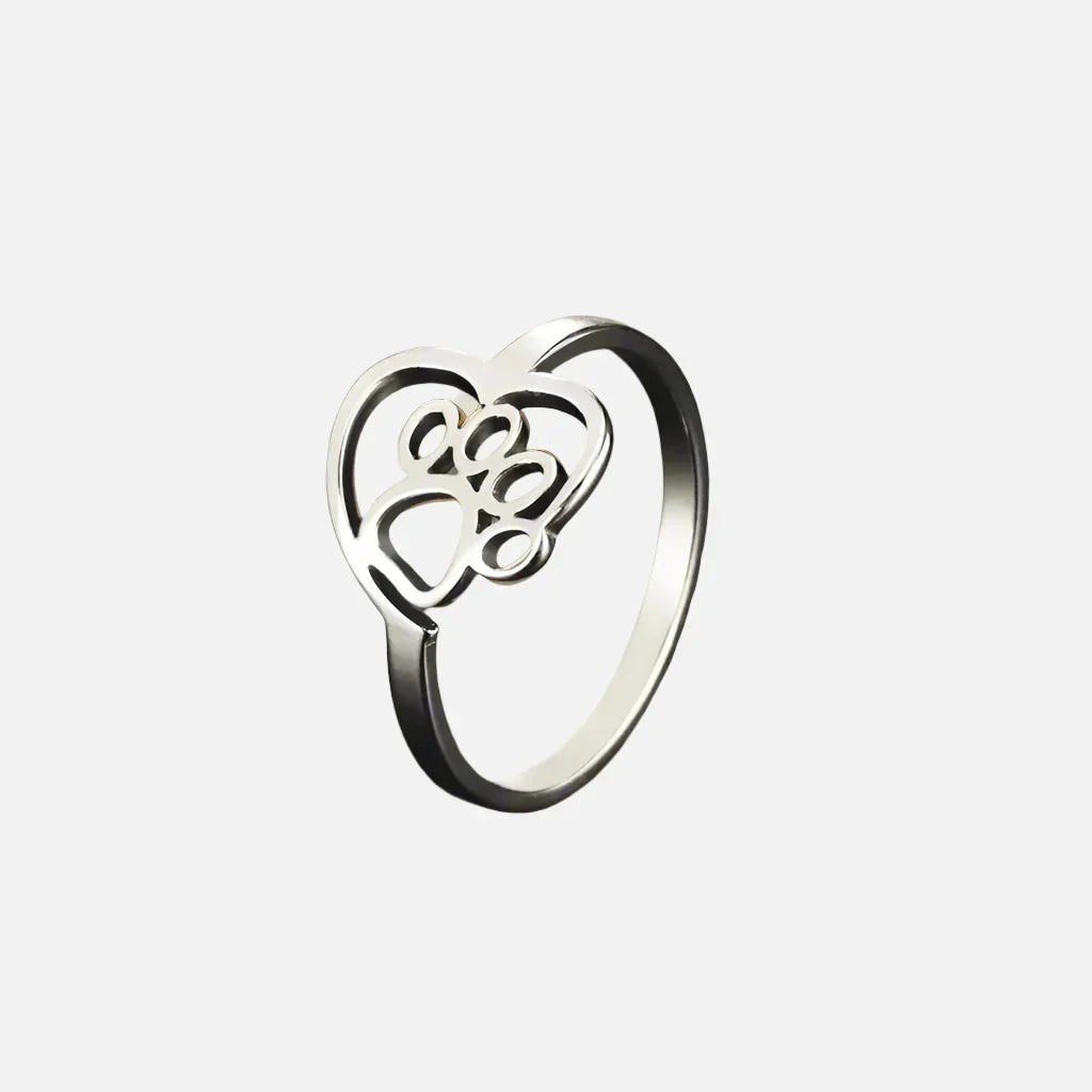 Anello in Acciaio Inossidabile con Zampe e Cuore – Gioielli per Amanti degli Animali, immagine 2 - Emma e Gemma