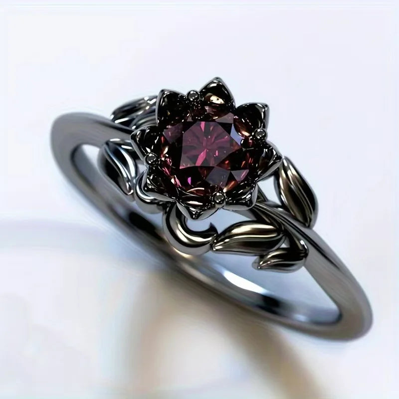 Anello Vintage con Pietra Rossa a Fiore - Emma e Gemma