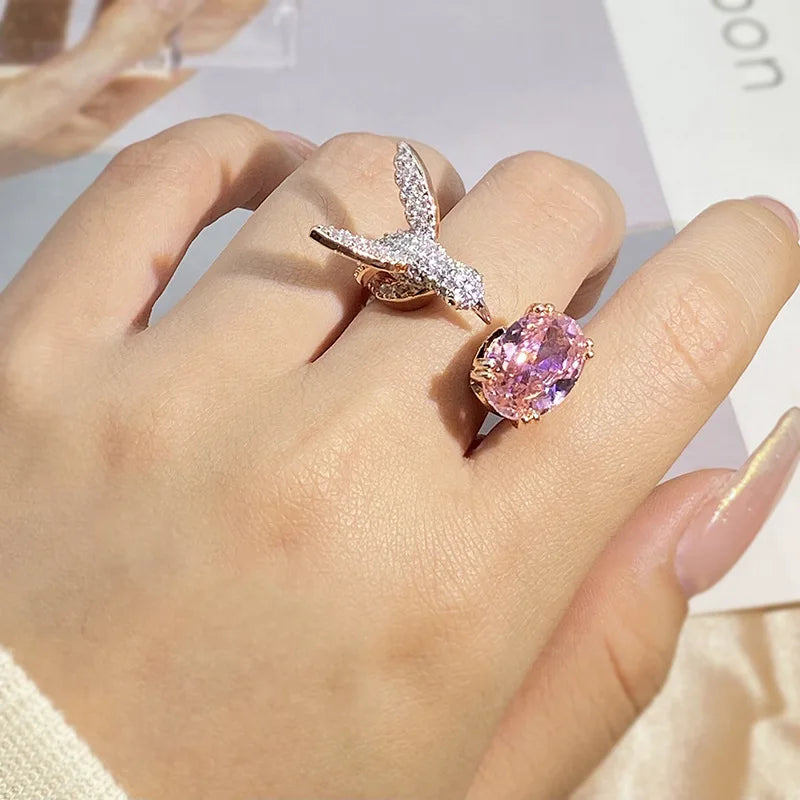 Anello Regolabile in Gemma Colibrì – Zircone, Placcato Oro 14K, immagine 4 - Emma e Gemma