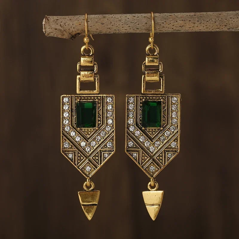 Orecchini Geometrici Vintage Oro e Verde - Emma e Gemma