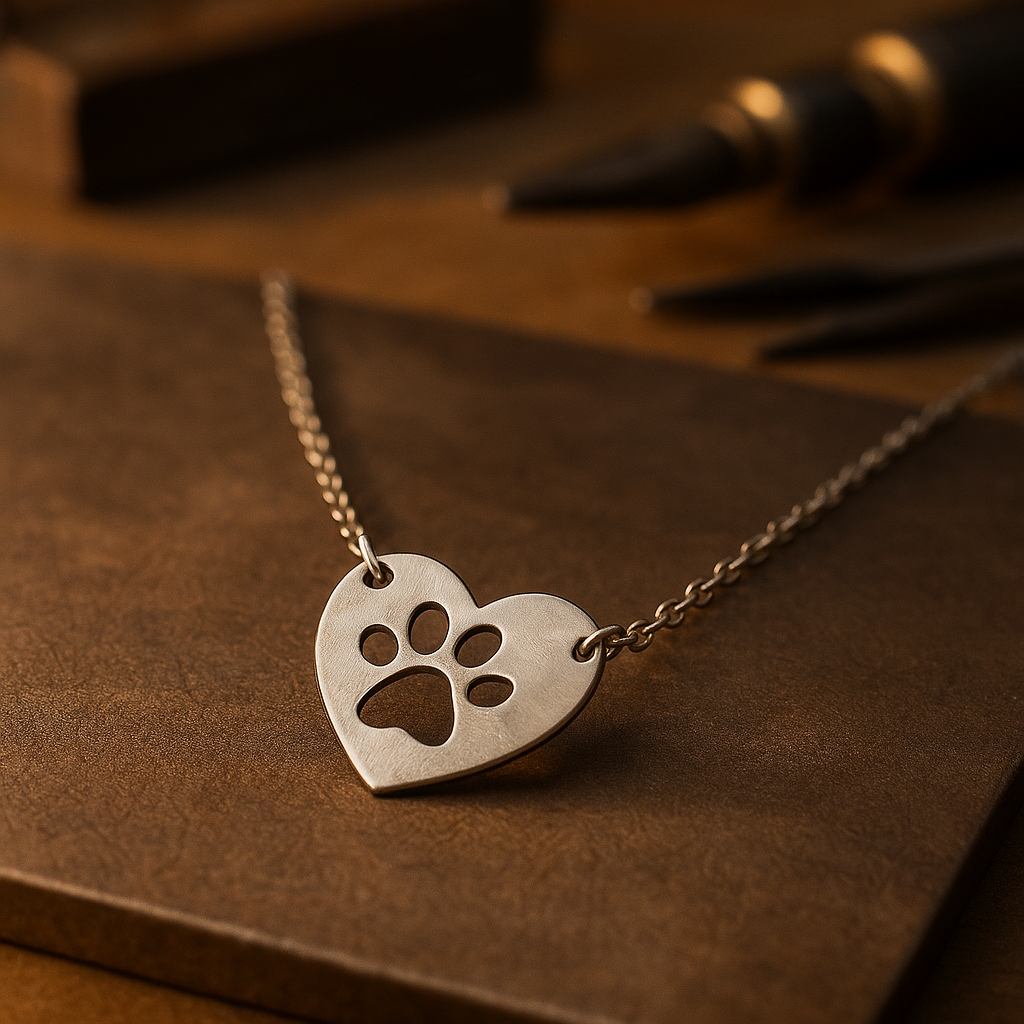 Collana con Pendente a Cuore e Zampa d'Argento - Emma e Gemma