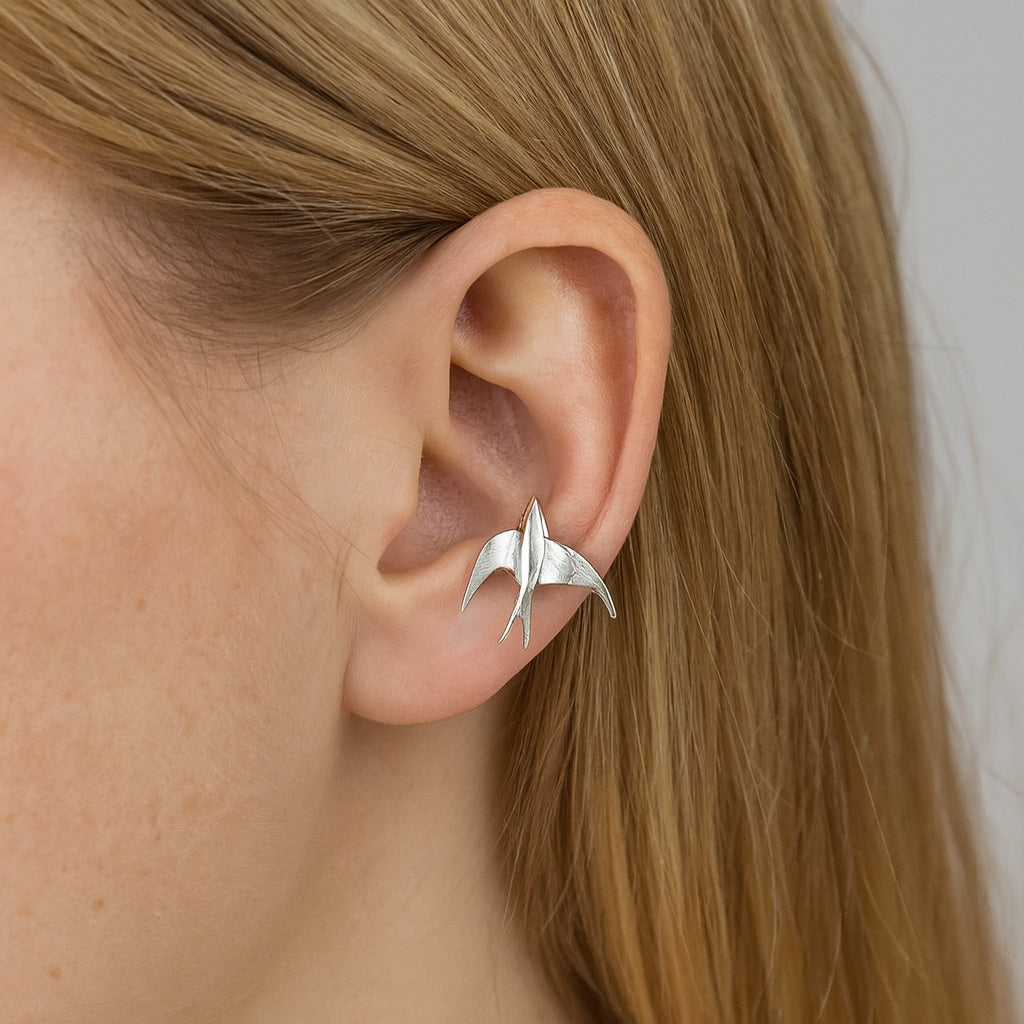Bellissimi Orecchini Clip-On a Forma di Rondine in Argento - Emma e Gemma