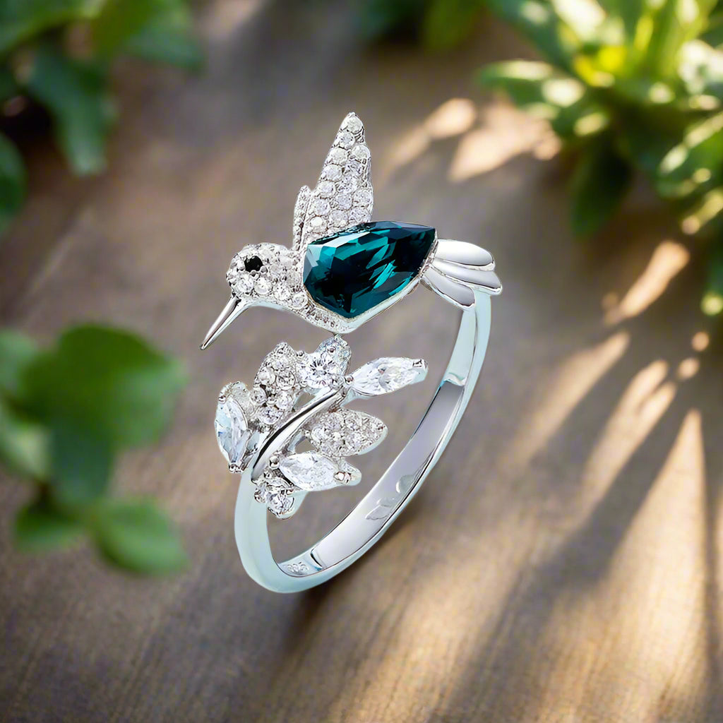 Anello Regolabile Colibrì Scintillante con Diamante di Strass - Emma e Gemma