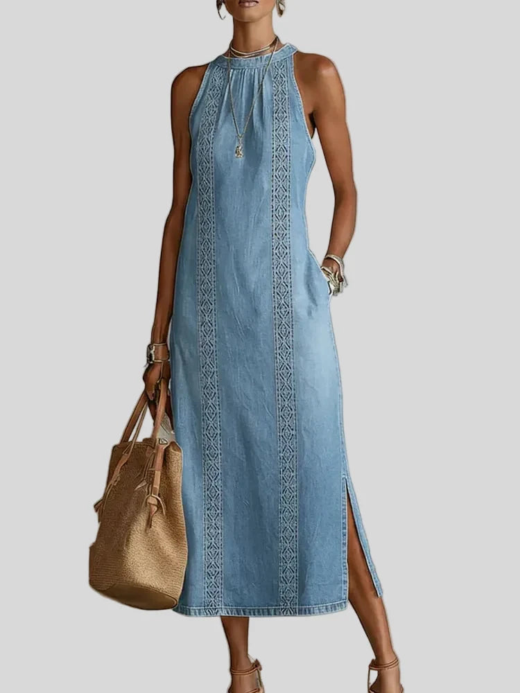 Ginevra - Abito in denim con pizzo retrò - dettaglio del tessuto denim | Emma e Gemma