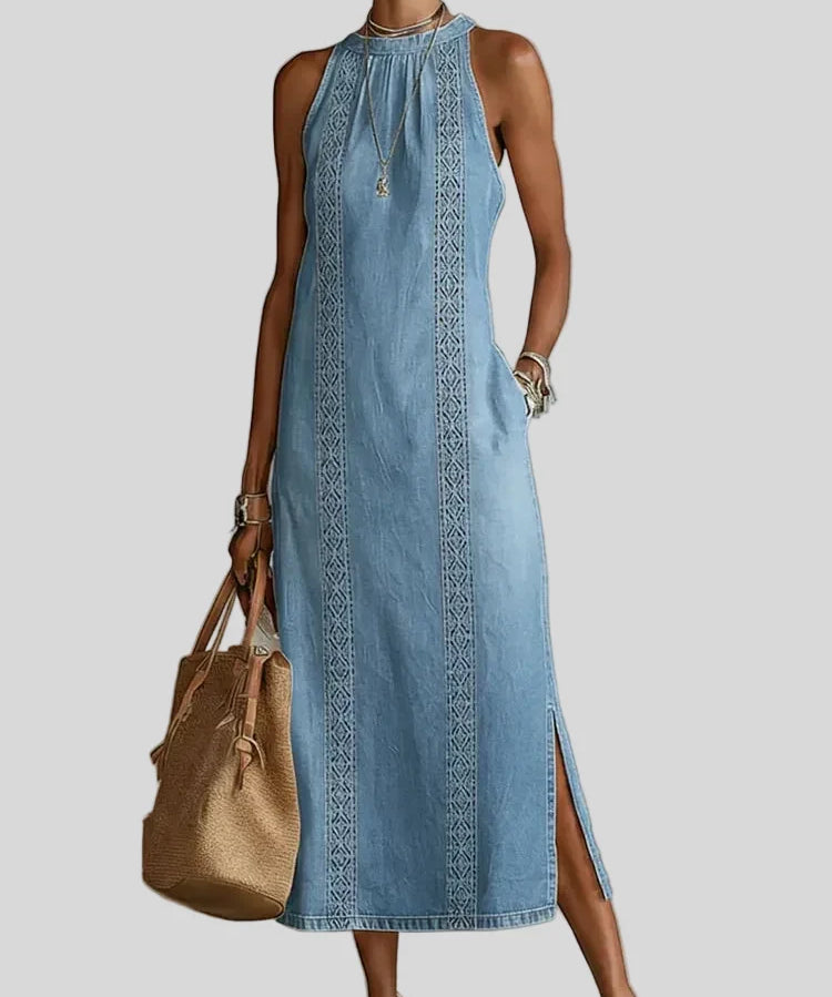 Ginevra - Abito in denim con pizzo retrò - dettaglio del tessuto denim | Emma e Gemma