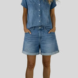 Stefania - Abito casual in denim - dettaglio del tessuto denim | Emma e Gemma