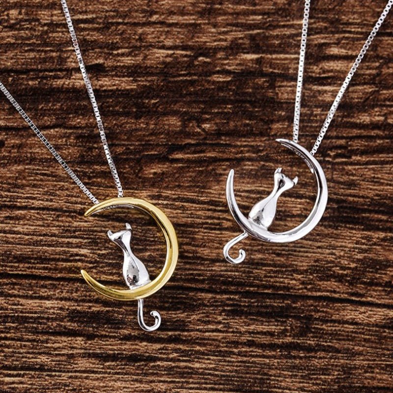 Collana elegante con gatto e luna crescente - Emma e Gemma