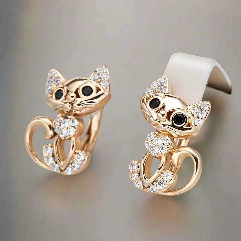 Orecchini Eleganti in Zirconia a Forma di Gattino - Emma e Gemma