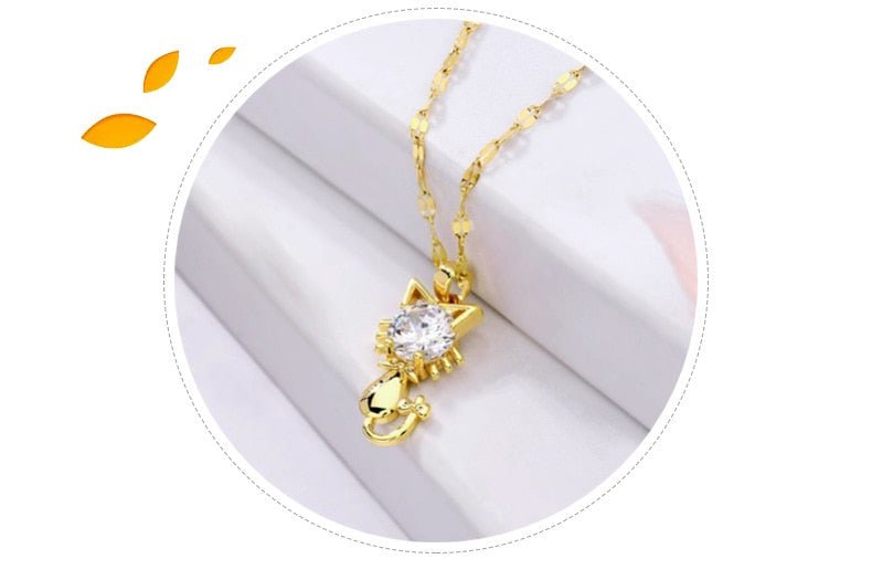 Collana di gatto placcata in oro con zirconia, immagine 5 - Emma e Gemma