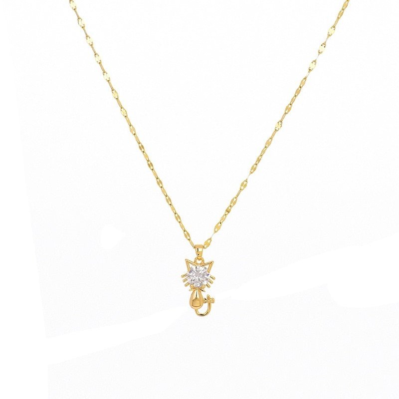 Collana di gatto placcata in oro con zirconia, immagine 4 - Emma e Gemma