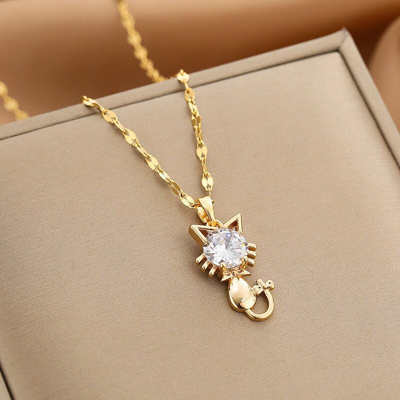 Collana di gatto placcata in oro con zirconia - Emma e Gemma