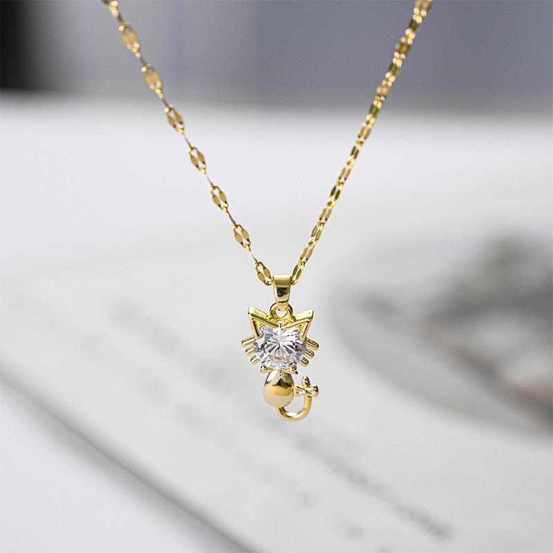 Collana di gatto placcata in oro con zirconia, immagine 3 - Emma e Gemma