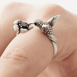 Anello Colibrì e Fiore – Anello Aperto Regolabile per Donne - Emma e Gemma
