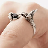 Anello Colibrì e Fiore – Anello Aperto Regolabile per Donne - Emma e Gemma