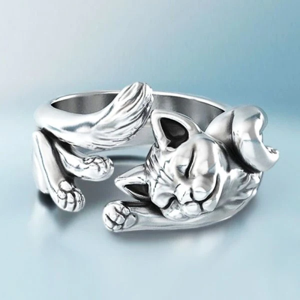 Anello Vintage Regolabile in Argento a Forma di Gattino - Emma e Gemma
