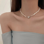 Collana Elegante in Argento con Perla a Forma di Cuore - Emma e Gemma