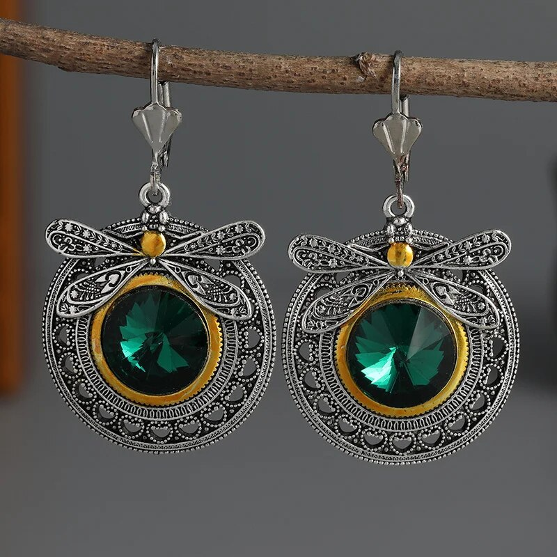 Orecchini a Libellula in Zirconia Verde Vintage - Emma e Gemma