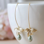 Orecchini Eleganti Pendenti con Perle Olive - Emma e Gemma
