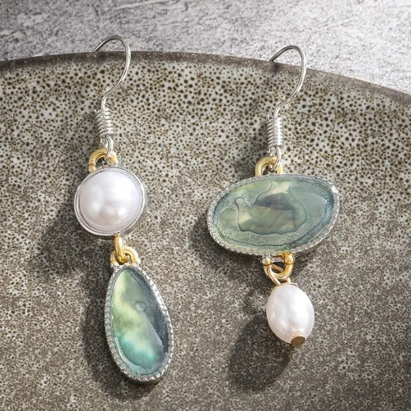 Orecchini in Perla di Pietra Verde Naturale Vintage - Emma e Gemma