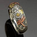 Anello Vintage con Girasole e Libellula - Emma e Gemma