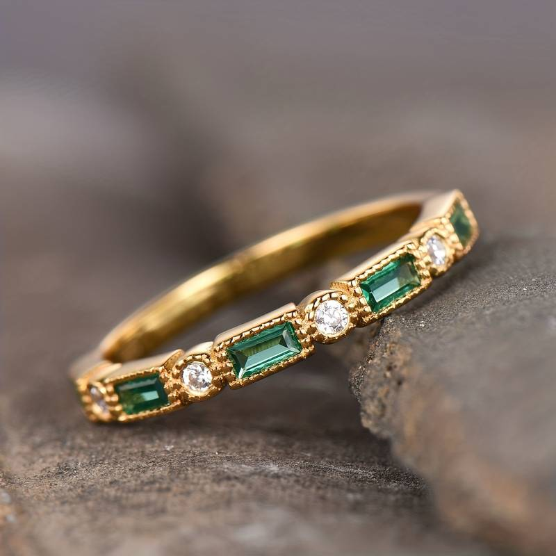 Anello in Oro Verde Incastonato con Zirconia Vintage - Emma e Gemma