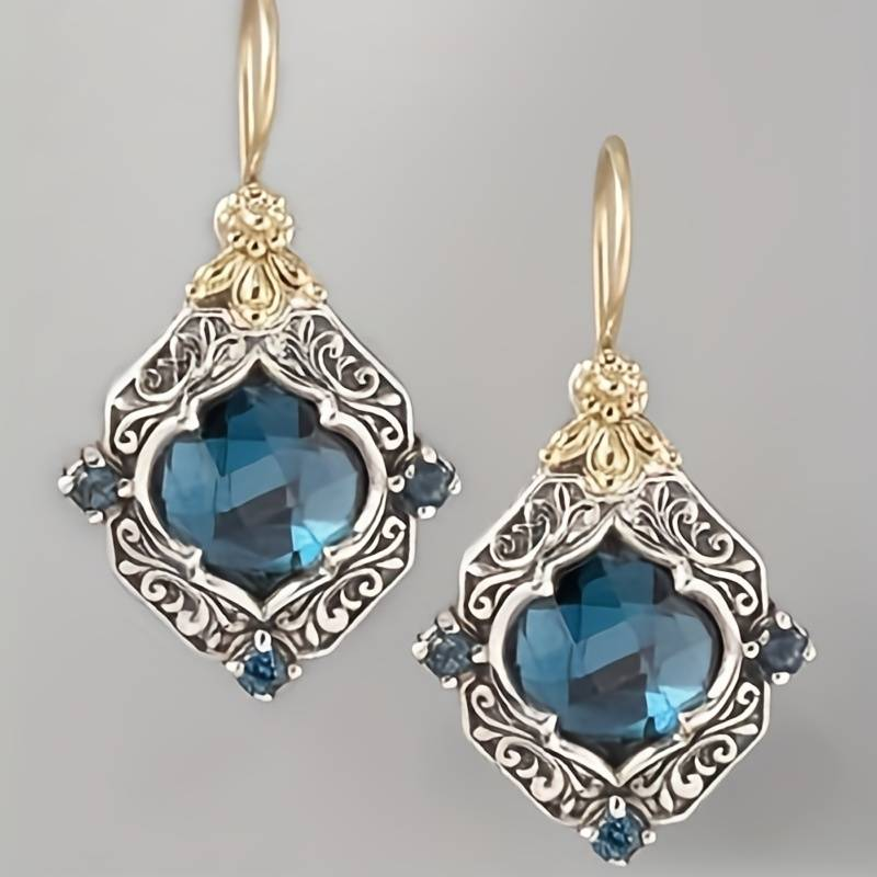 Orecchini Vintage in Cristallo Blu Oro e Argento - Emma e Gemma