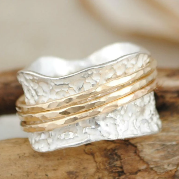Anello Vintage Spinner Sottile in Oro e Argento - Emma e Gemma