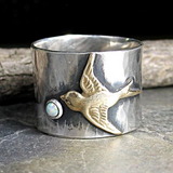 Anello d'Argento Vintage a Forma di Colibrì - Emma e Gemma
