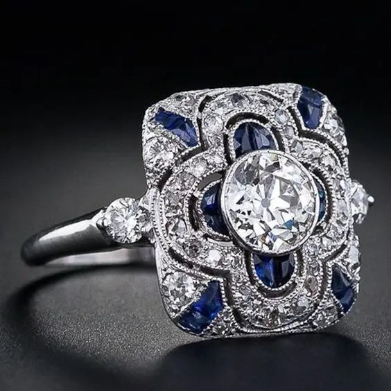 Anello vintage in argento con zirconia blu - Emma e Gemma