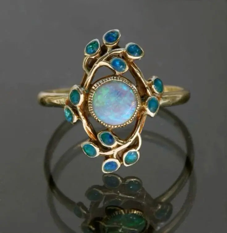Anello Blu Cristallo Vintage e Opale - Emma e Gemma