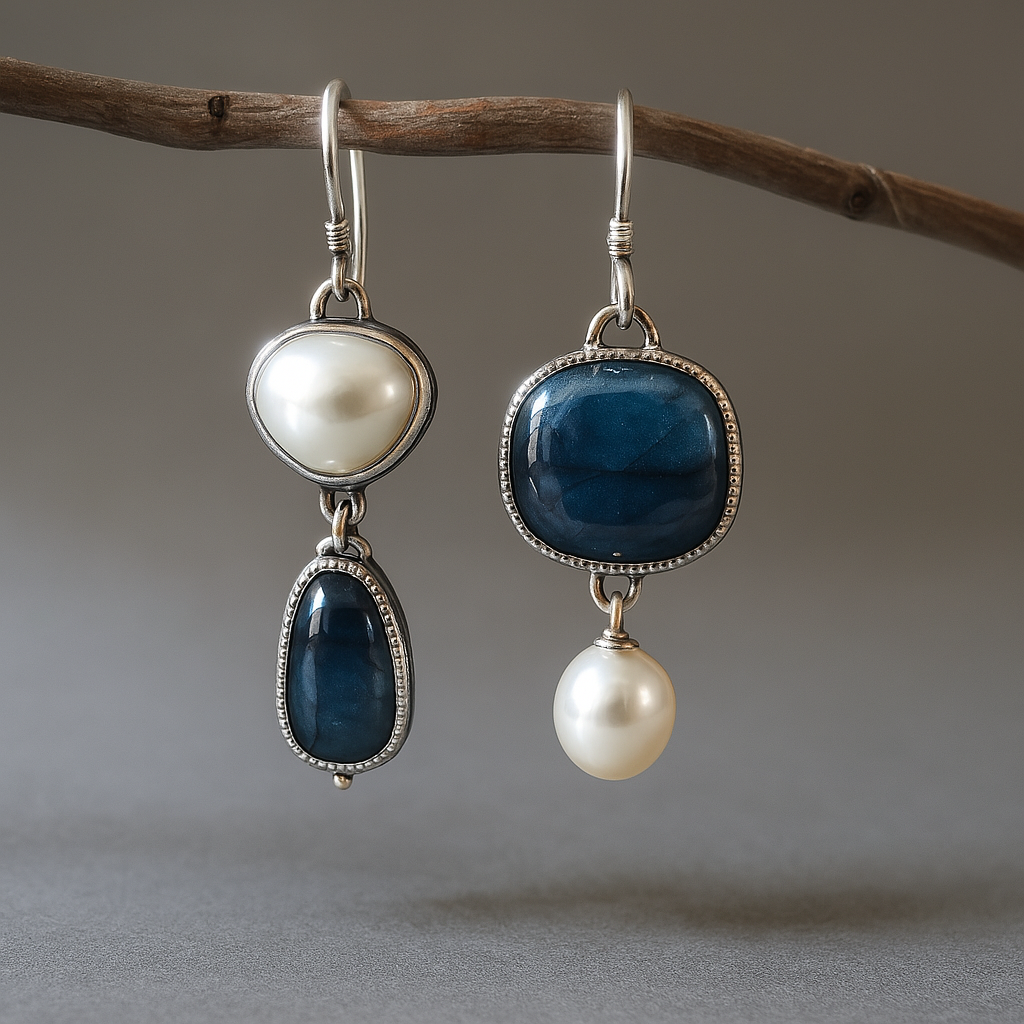 Orecchini Vintage in Pietra Blu Naturale, immagine 5 - Emma e Gemma