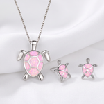 Set collana e orecchini tartaruga marina in opale bianco e argento