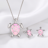 Set collana e orecchini tartaruga marina in opale bianco e argento