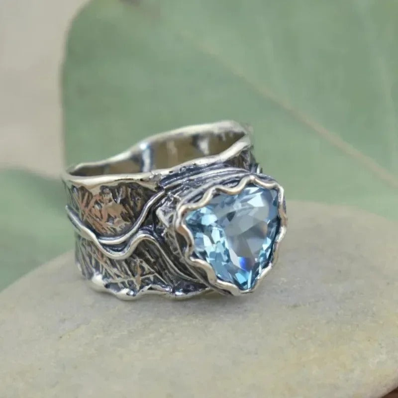 Anello Antico in Argento e Cristallo Blu - Emma e Gemma