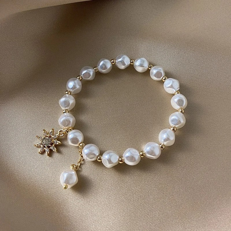 Bracciale con Pendente in Perla Bianco Oro e Girasole - Emma e Gemma